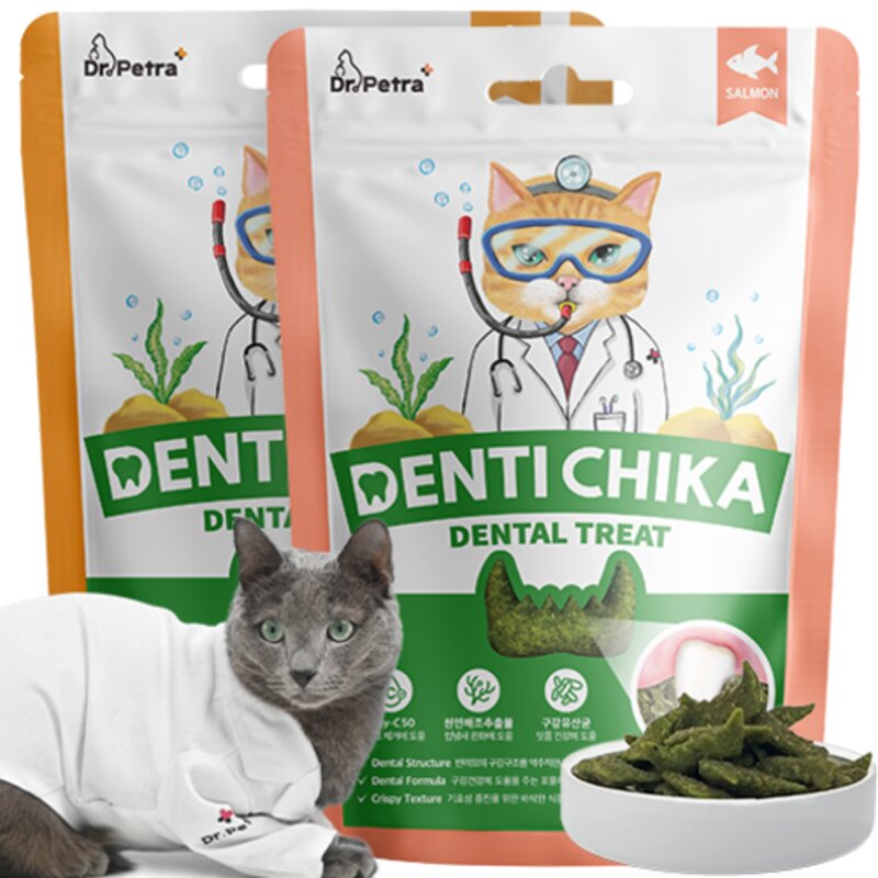 닥터페트라 덴티치카 덴탈트릿 고양이 이빨과자, 140g, 1세트, 닭고기1+연어1