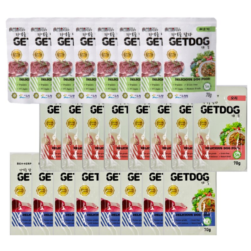 개똑 강아지 습식사료 주식 파우치 소고기+오리+참치 70g 24개, 1세트