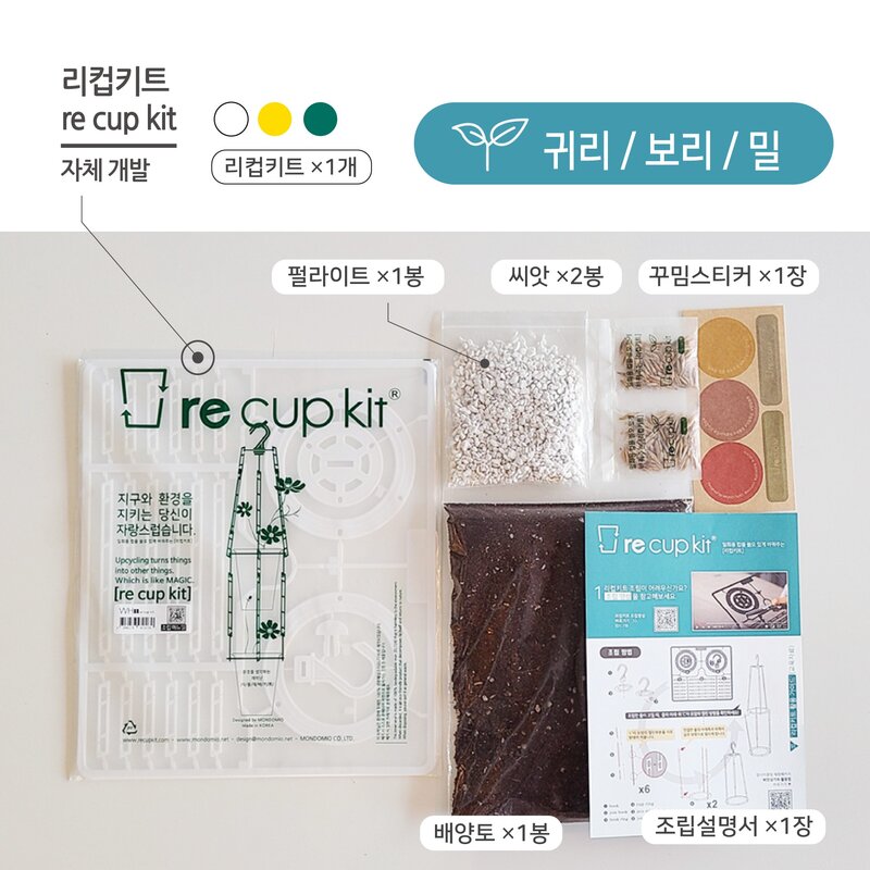 [리컵키트] 고양이 풀 캣그라스 키우기 세트 (옐로우), 보리2봉, 1세트