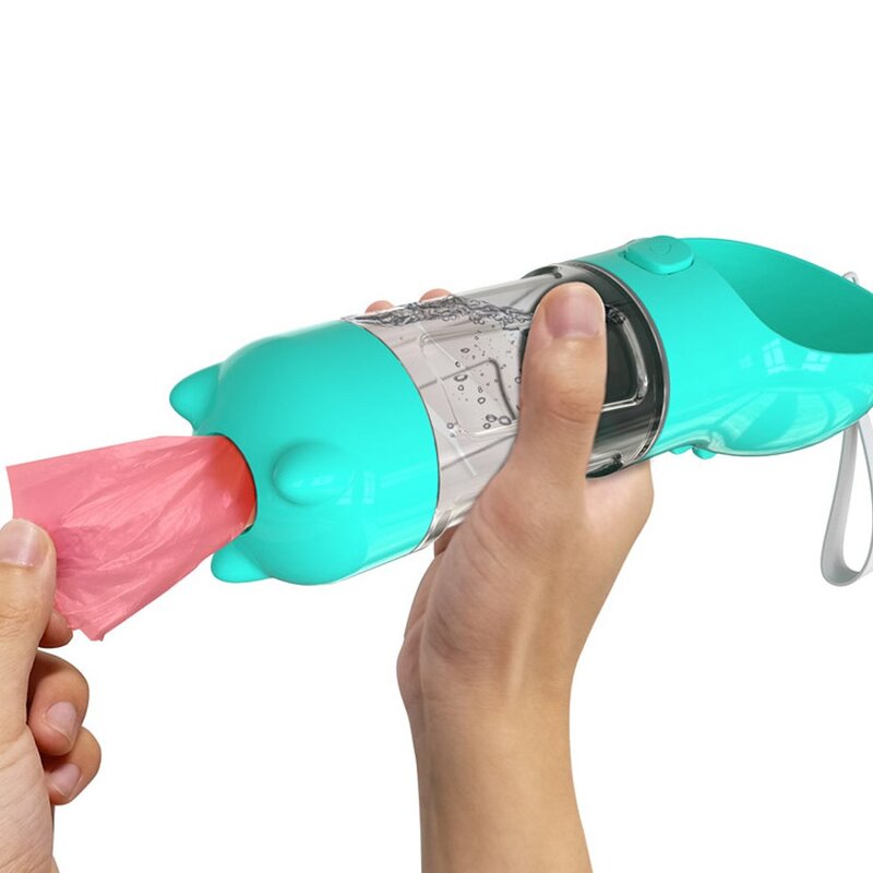 반려동물 휴대용 급수기 4in1 산책 캡슐물병, 블루, 300ML+위생봉투 상자