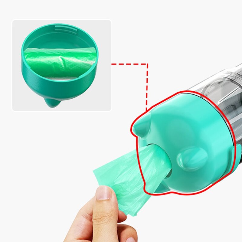 반려동물 휴대용 급수기 4in1 산책 캡슐물병, 블루, 300ML+위생봉투 상자
