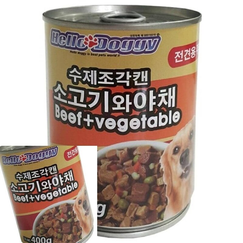 MF04 수제조각캔 소고기와 야채400G 주식캔 강아지캔 헬로도기수제조각 애견습식사료