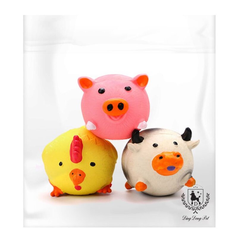 딩동펫 반려동물 동글이 농장 라텍스 장난감 3종세트, 동글이돼지, 동글이꼬꼬, 동글이젖소, 1세트