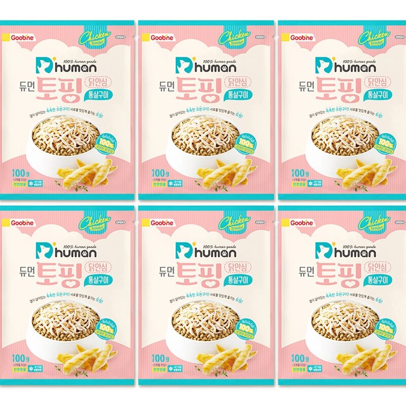 듀먼 전연령용 토핑 통살구이 강아지 생식 사료, 닭, 100g, 6개