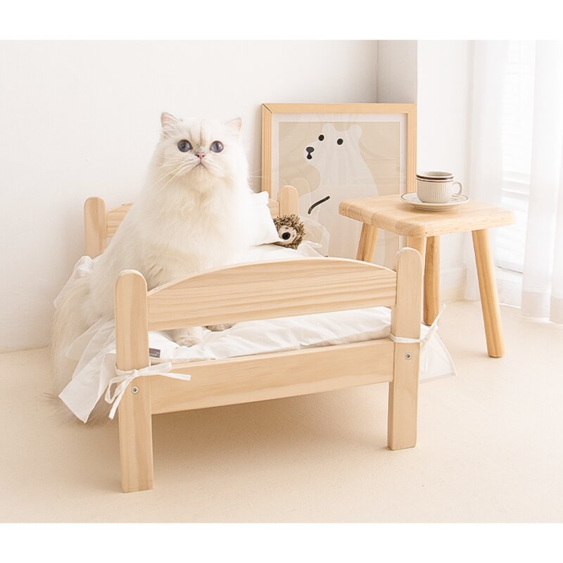 고양이 강아지 침구+침대 원목침대 반려동물 침대, ONLY 화이트이불, 1개