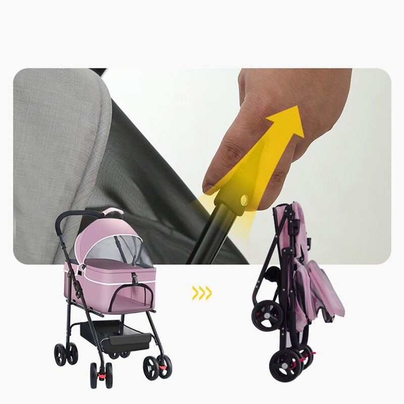 Garrl 반려동물 외출 카트 애완동물 카시트 이동식 캐리어 분리가능형 개모차, 핑크, 1개