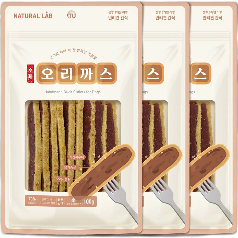 내츄럴랩 수제 강아지 간식, 소고기까스, 100g, 3개