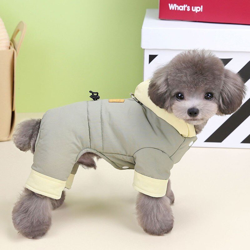 겨울 강아지옷 후드 올인원 하네스 기모 따뜻한 반려동물 패딩, 애쉬그린