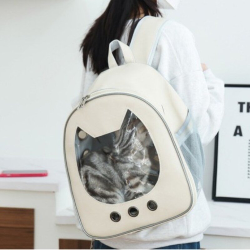 ANYOU 애완동물 배낭 백팩 고양이 강아지 이동가방 고양이 가방 백팩 이동 용품 외출하여 휴대하기, 베이지색, 1개