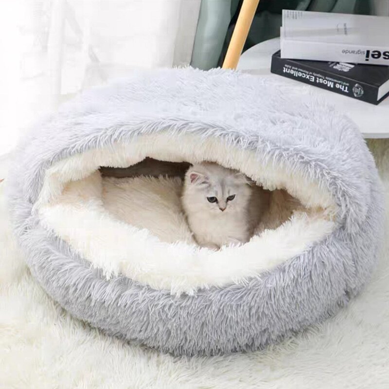 고양이집 개집 뽀글이 겨울 고양이 도톰한 보온집 매트 조개집 원형 깊은 수면 고양이집, 50CM (10kg 이내), 핑크, 1개