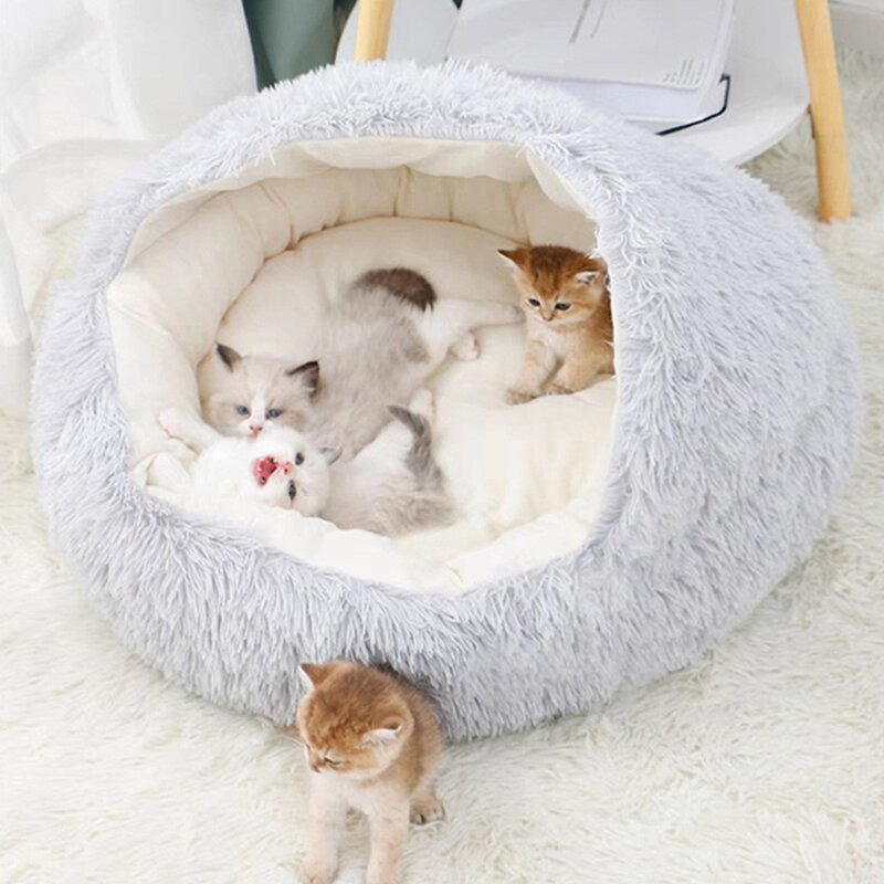 고양이집 개집 뽀글이 겨울 고양이 도톰한 보온집 매트 조개집 원형 깊은 수면 고양이집, 50CM (10kg 이내), 핑크, 1개
