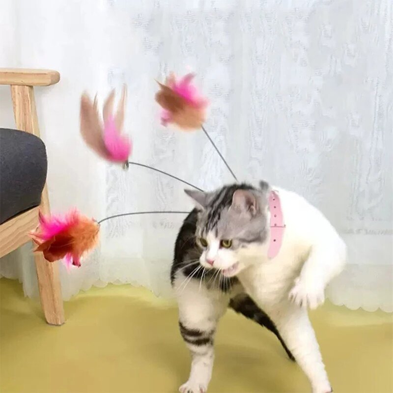 펫카소 고양이 셀프 사냥놀이 목줄 낚시대 장난감, 2개, 핑크