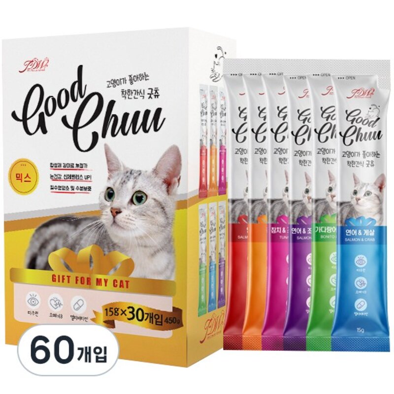 갓펫 굿츄 고양이 간식 15g x 6종 x 5p 세트, 2세트, 450g, 믹스
