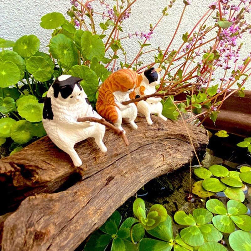 아쿠아비 고양이 낚시 피규어 어항 꾸미기 5종 세트, 1세트