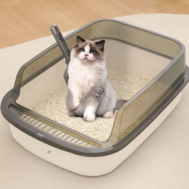딩동펫 고양이 반밀폐형 샌드박스 화장실 + 모래삽 세트, 아이보리(화장실), 1세트