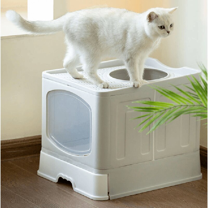 완전 밀폐 접이식 고양이 모래분지 고양이화장실 애견화장실, 1개, 회색(30근 이내 적용)