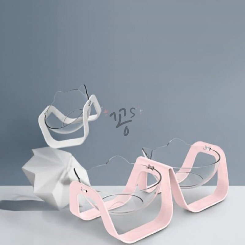 꽁S전방 티티펫 파스텔 각도조절 투명 쌍식기 화이트펫 밥그릇 급수기 애완견식기 반려견사료통 애견용품, 1개