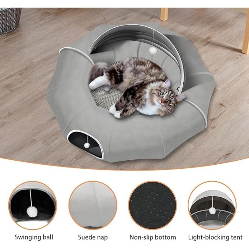 타오진 숨숨 고양이 터널 접이식 사계절용 고양이 장난감, 1개, 회색