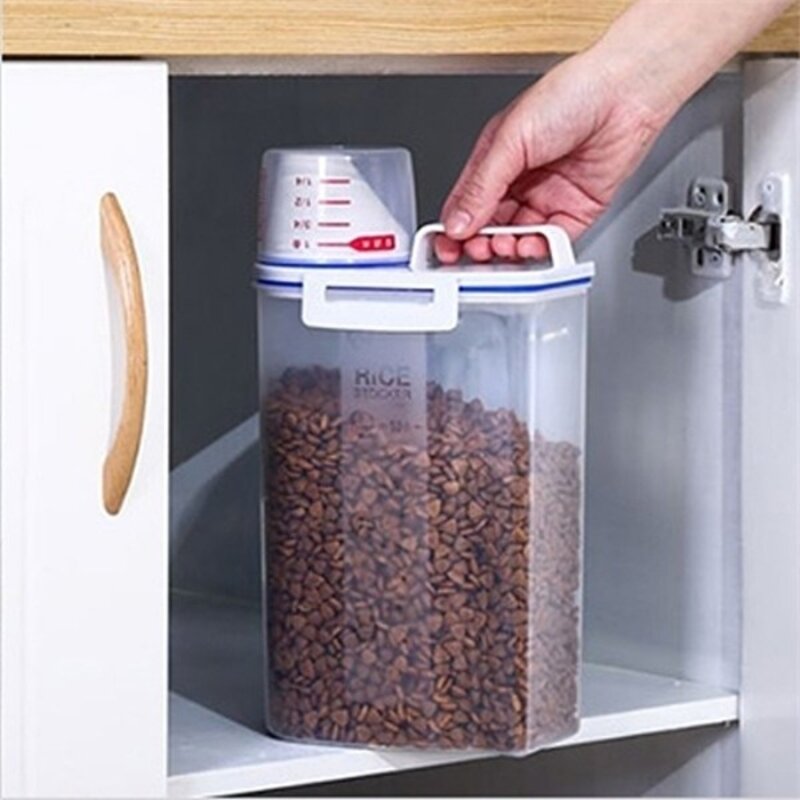 고양이 사료통 강아지 간식통 반려견 반려동물 사료 보관함 소분통 계량 투명 2Kg, 1개, 2L