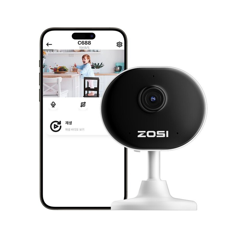 ZOSI 소형 무선 CCTV 실외용 ip WiFi 고화질 스마트 감시카메라 홈캠, 2MP