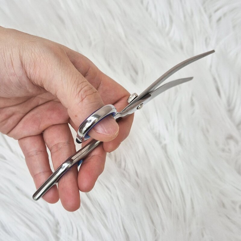 애견미용사가 추천하는 밤돌이네 커브가위 왼손 오른손 애견미용가위, 1개, 블루링+왼손가위