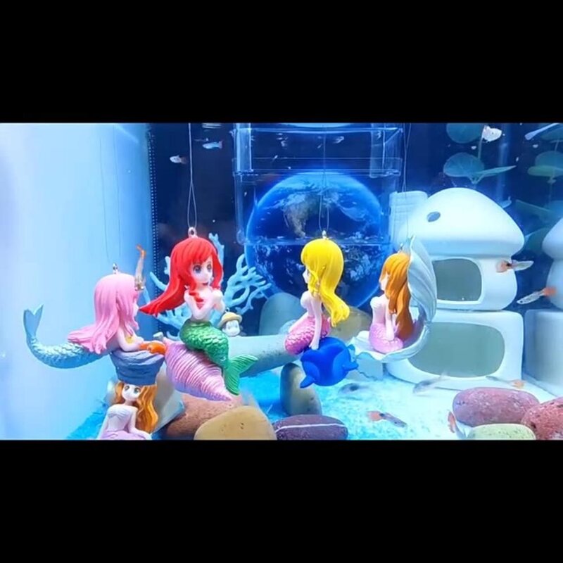 가정용 어항 인어 피규어 장식품 2개세트 열대어 물고기 구피 수족관 어항 꾸미기 용품, 핑크머리+옐로우머리, 2개