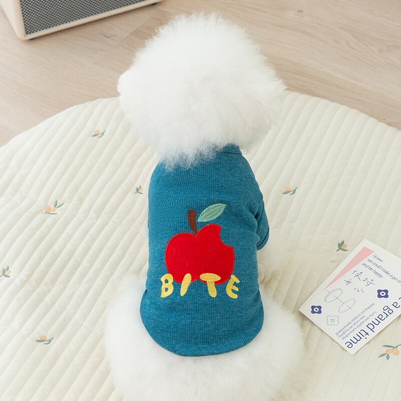 반려동물 귀여운 곰돌이 사계절 티셔츠 사과, 블루, 1개