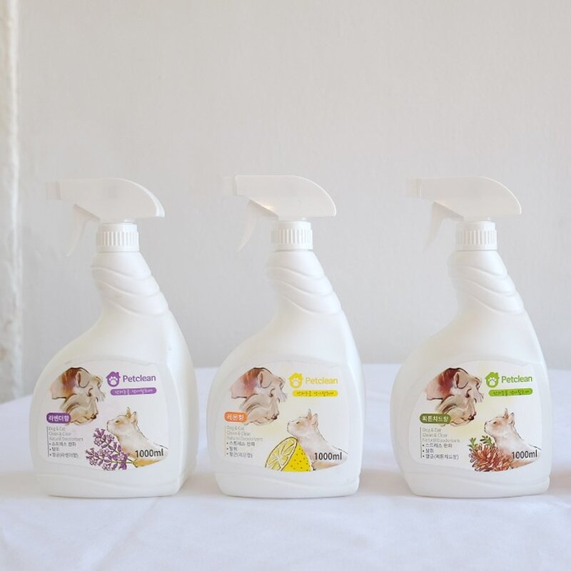 강아지 반려동물 오줌냄새제거제 살균소독 스프레이 4종 1000ml, 레몬향, 1L, 1개