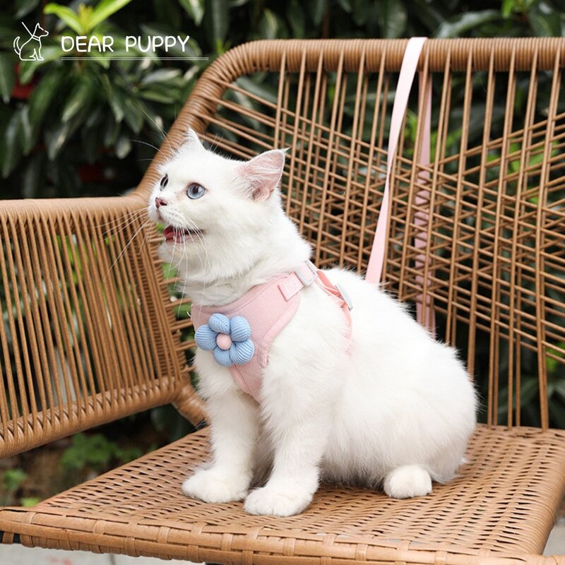 디어퍼피 플라워 하네스 가슴줄 리드줄 세트 산책줄 소형견 중형견, 체리블라썸