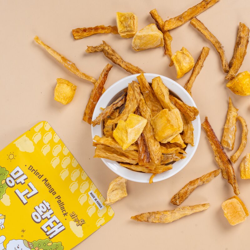 [리앤폴 망고황태] 무염 강아지 황태 간식 애견 동결건조 과일 수제간식, 15g, 1개, 망고가 깃든 황태와 동결건조 망고 칩
