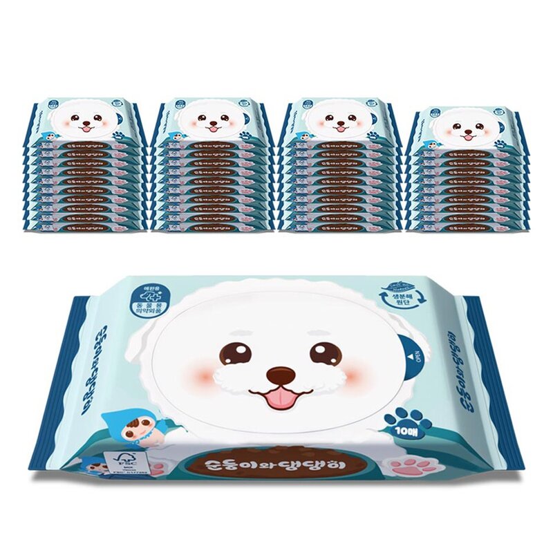 반려동물 순둥이와 댕댕이 중성 물티슈 휴대 리필형, 10매, 40팩