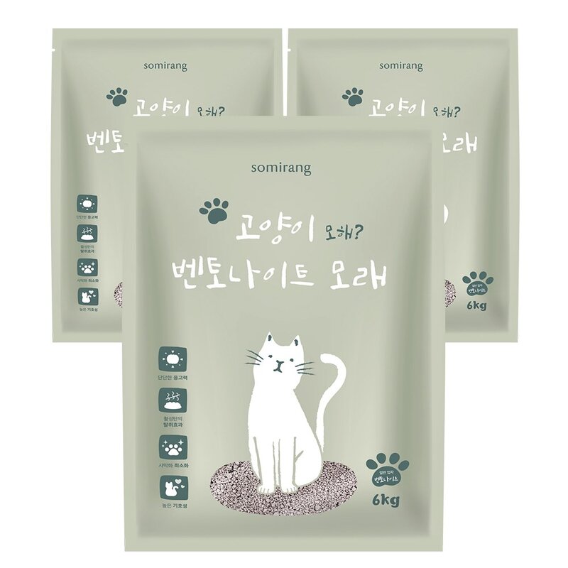 응고형 고양이 벤토나이트 모래, 6kg, 3개, 무향