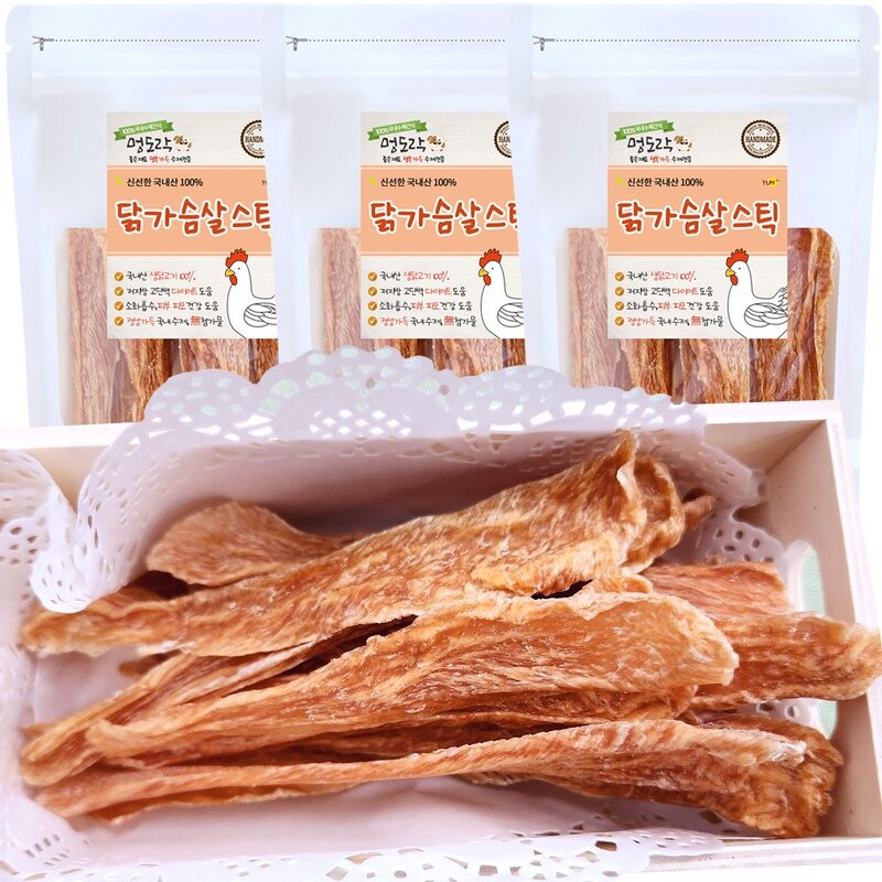 멍도락 국내산 강아지수제간식 영양만점 고급원재료 안심제조 70g 닭가슴살스틱 3개