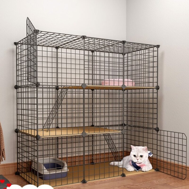 DIY 반려동물 고양이 케이지 대형 실내 집 야외 빌라 멀티 도어 및 창문 접이식 분리형 집, White, 08 b