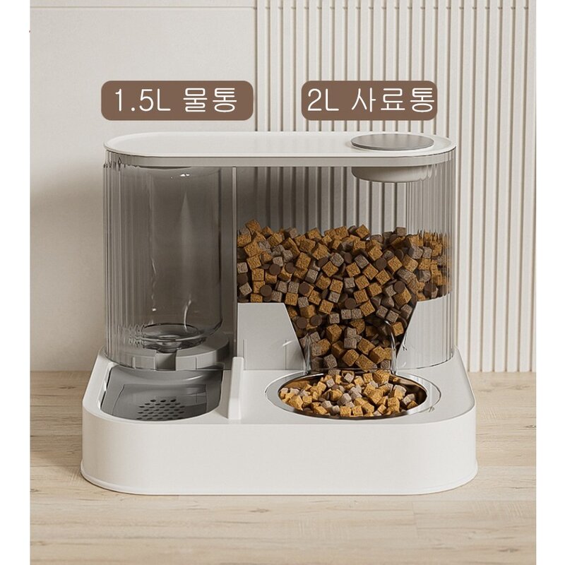 Shoppi 강아지 고양이 반려동물 대용량 반자동 투명 급식기, 그레이, 1세트
