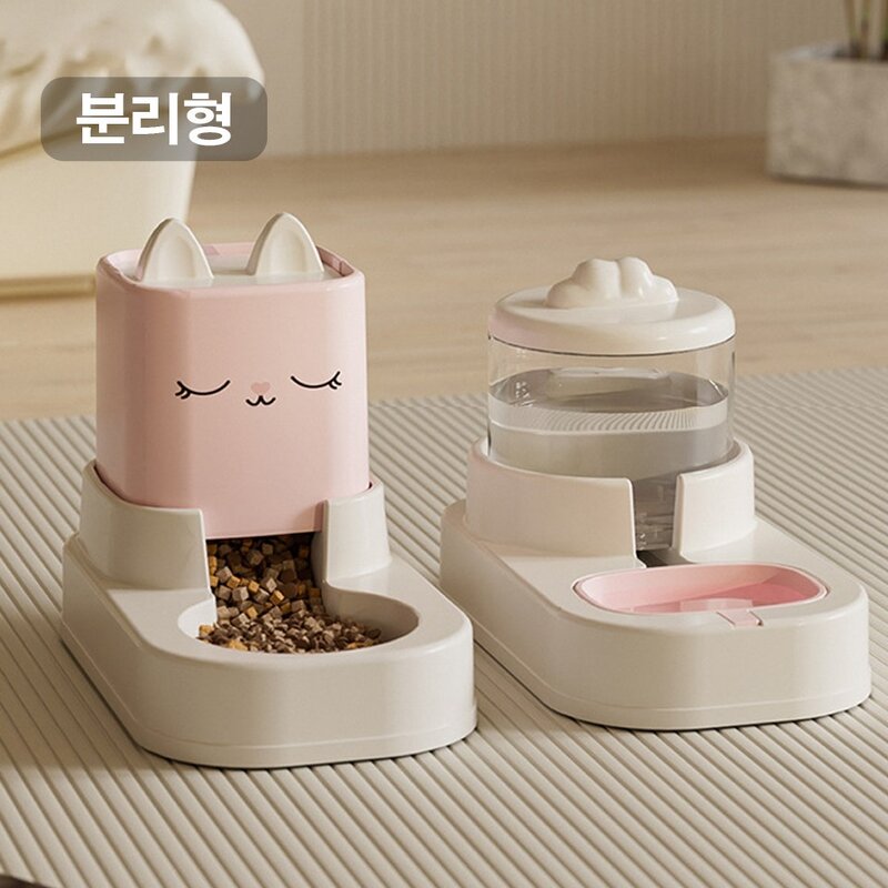 우아지오 반려동물 분리형 급식기&급수기 세트2종, 벚꽃핑크, 1세트